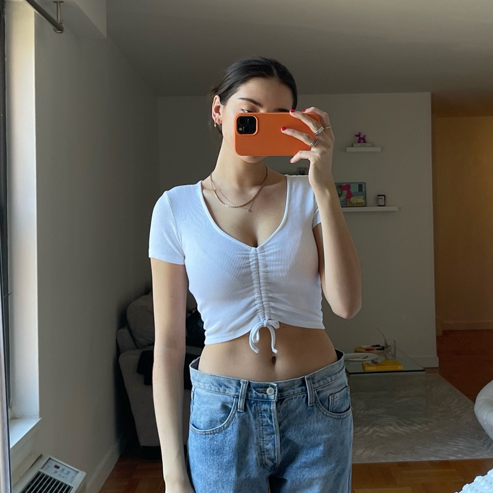 Zara White Cinch Crop Top